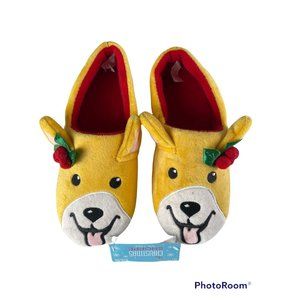 Kids S/M CHRISTMAS SHOPPE dog with mistletoe indoor slip-on slippers